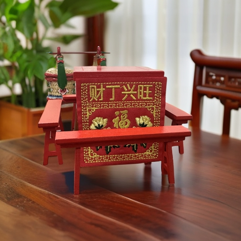 潮汕非遗小号木雕八仙桌|金玉满堂|财丁兴旺|摆件不可竹编工艺品