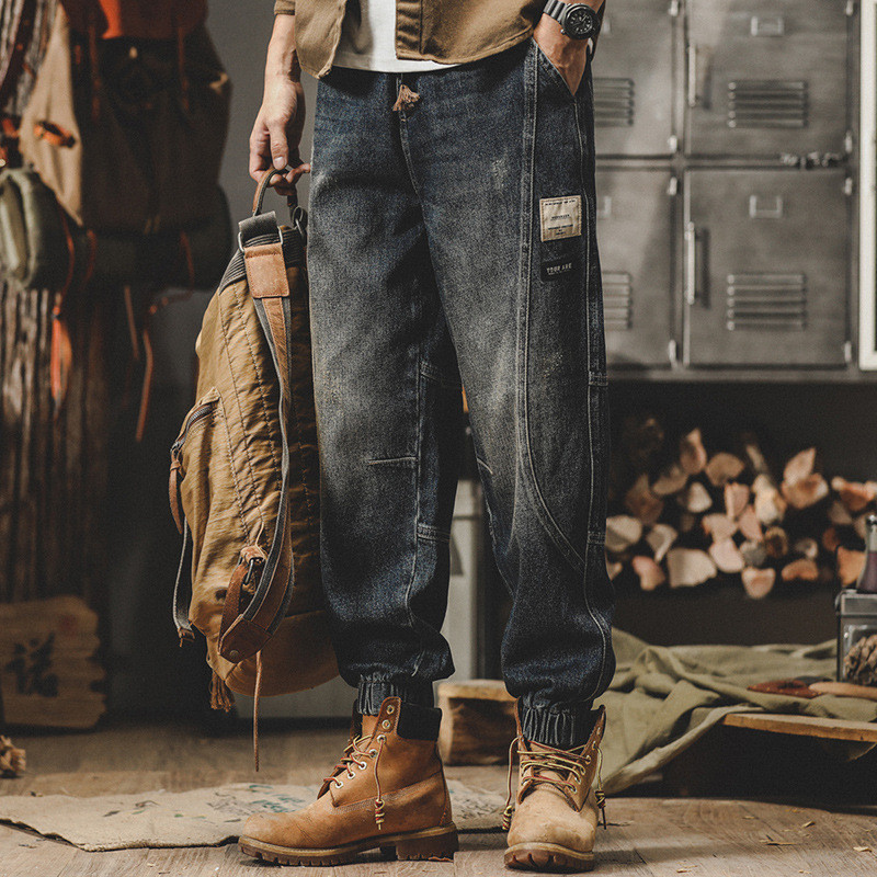牛仔裤男秋季束脚阔腿休闲裤美式重磅复古工装裤子男春秋宽松大码