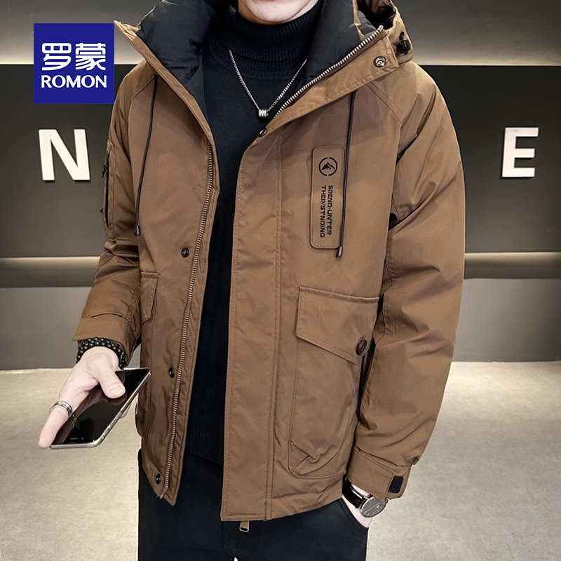 罗蒙男士羽绒服时尚连帽加绒加厚保暖帅气冬季罗蒙秋冬韩版冲锋衣