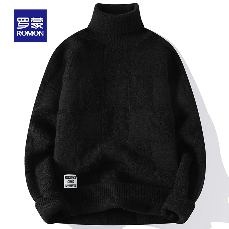 罗蒙男士毛衣秋冬季宽松潮流加厚保暖打底衫学生高领休闲针织衫