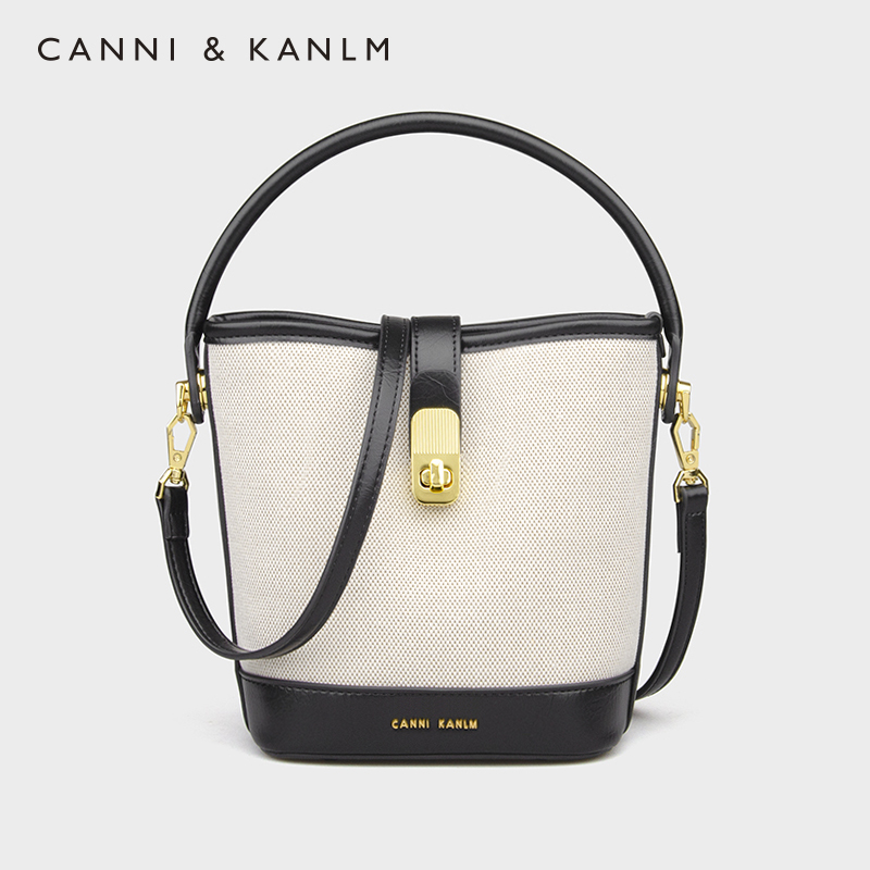 CANNI&KANLM小号手提水桶包女2025新款高级感复古帆布小众斜挎包