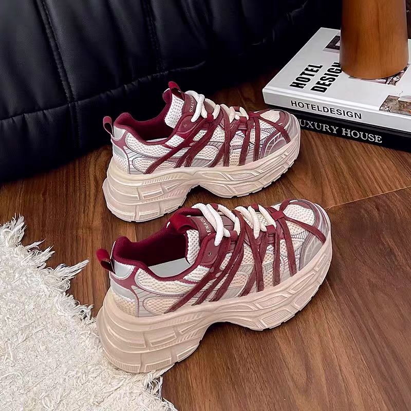 复古显脚小厚底老爹鞋女2024新款秋冬轻便炸街增高运动鞋子 2409