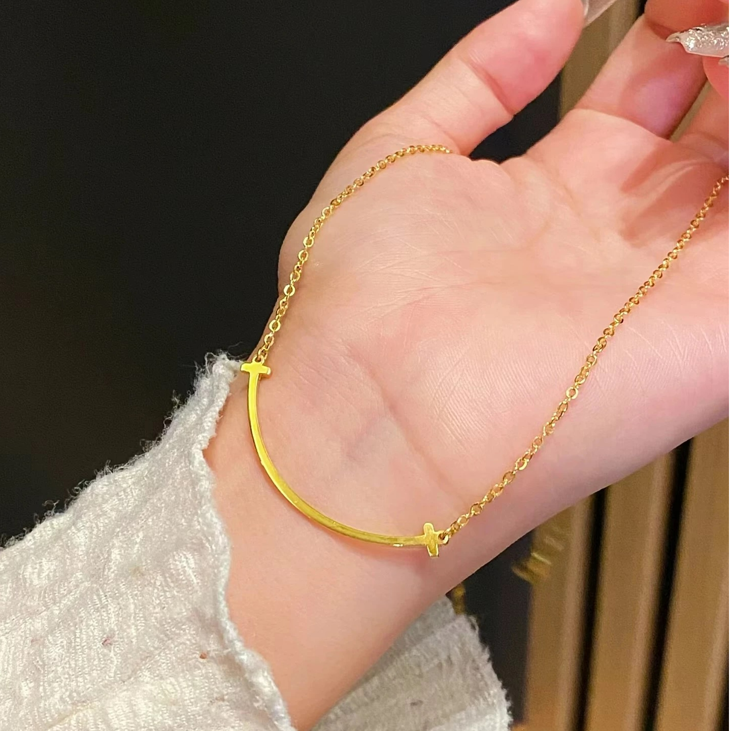 足金999微笑套链锁骨链时尚百搭吊坠