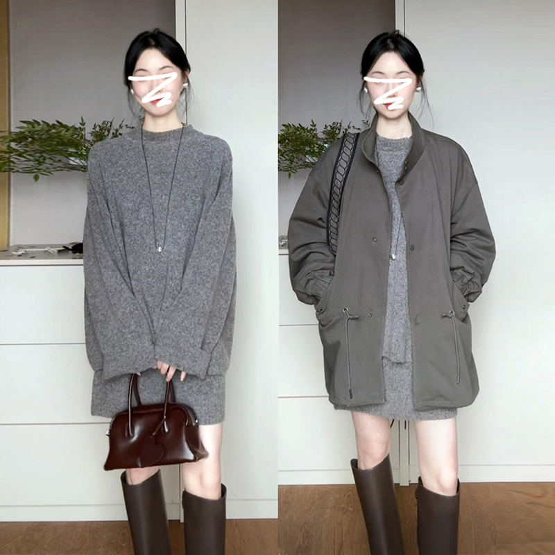 韩系穿搭长袖连衣裙女秋冬季2025年新款内搭针织毛衣气质裙子套装