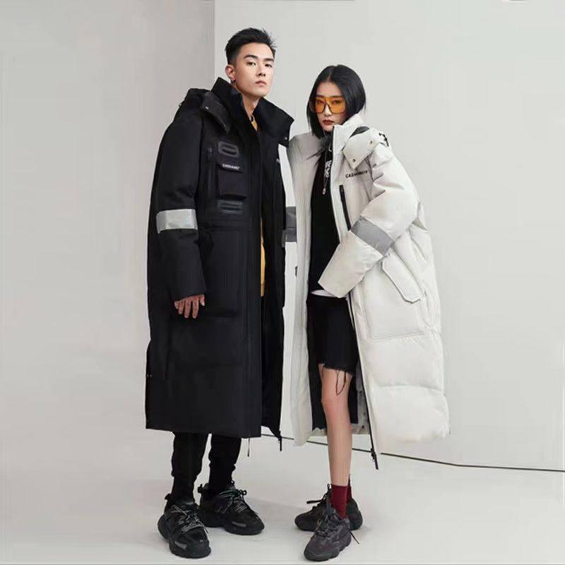 白鸭绒长款过膝男士羽绒服2024年冬季新款中长款情侣潮牌