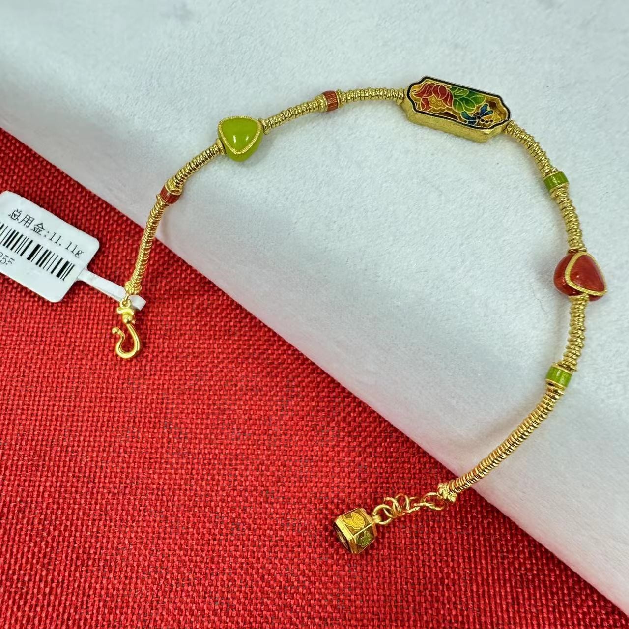 黄金  足金999  古法珐琅手链莲花牌手链11.11g