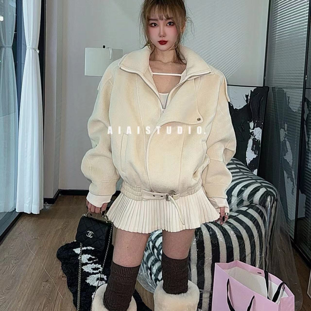 清仓不退换AIAI【奢华轻暖】冬季羊绒呢子休闲大衣显瘦洋气外套