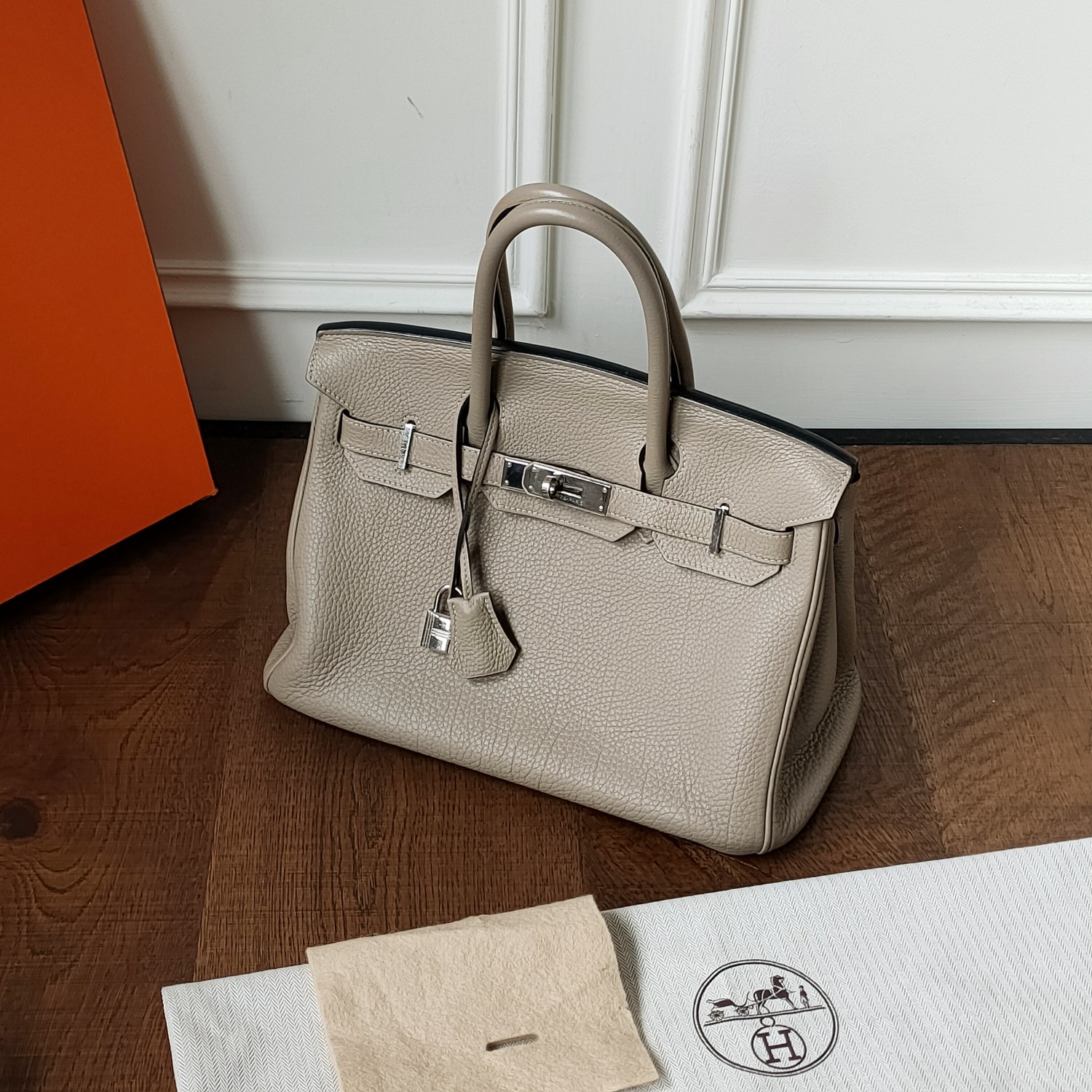 95新 Hermes/爱马仕 Azul-斑鸠灰银扣Togo皮Birkin30手提包 36084