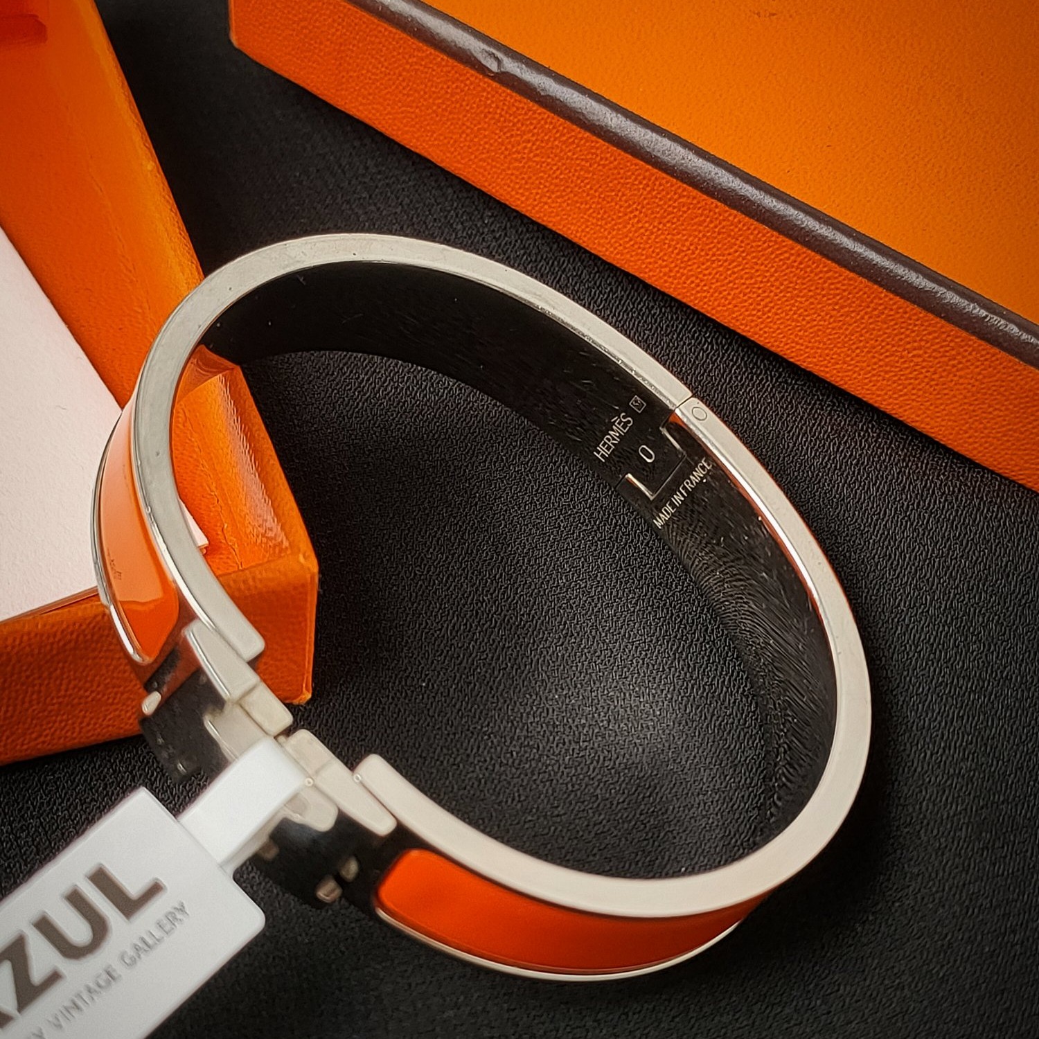 95新  Azul中古-HERMES 爱马仕橙银扣珐琅H手镯20004