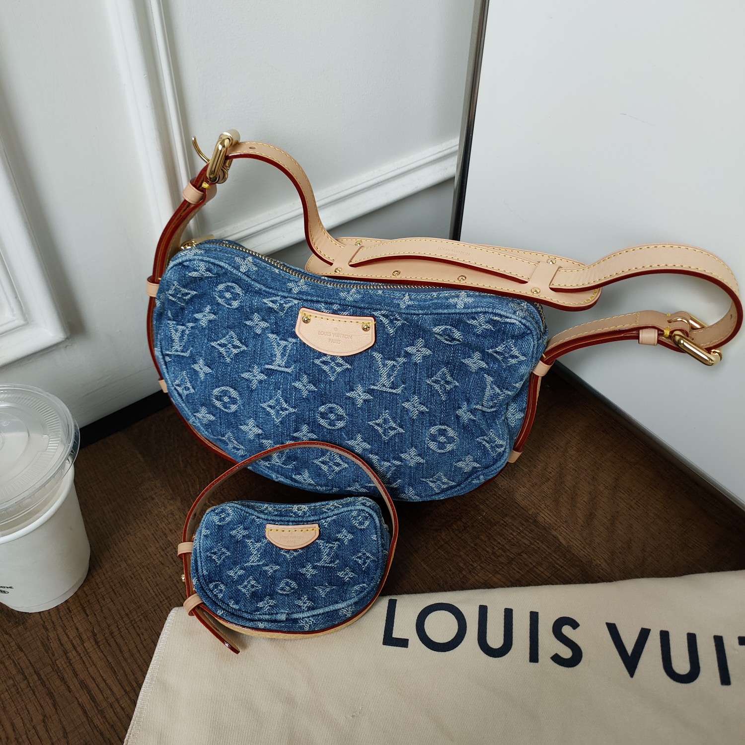 99新 LouisVuitton/路易威登 Azul-蓝色牛仔中号豌豆腋下包 34975