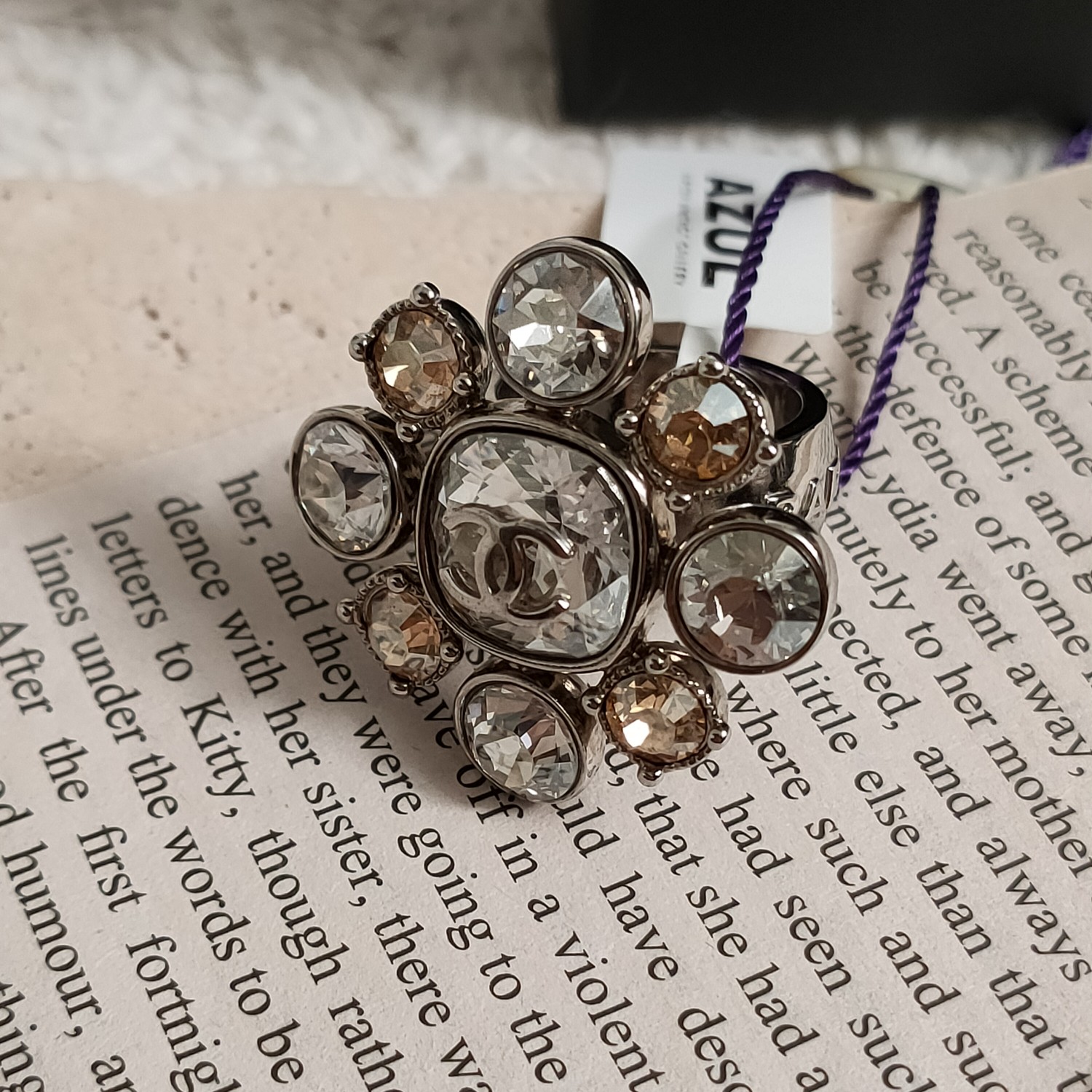 95新 Chanel/香奈儿 Azul - 拜占庭黄钻宝石双C戒指 36326 时尚  