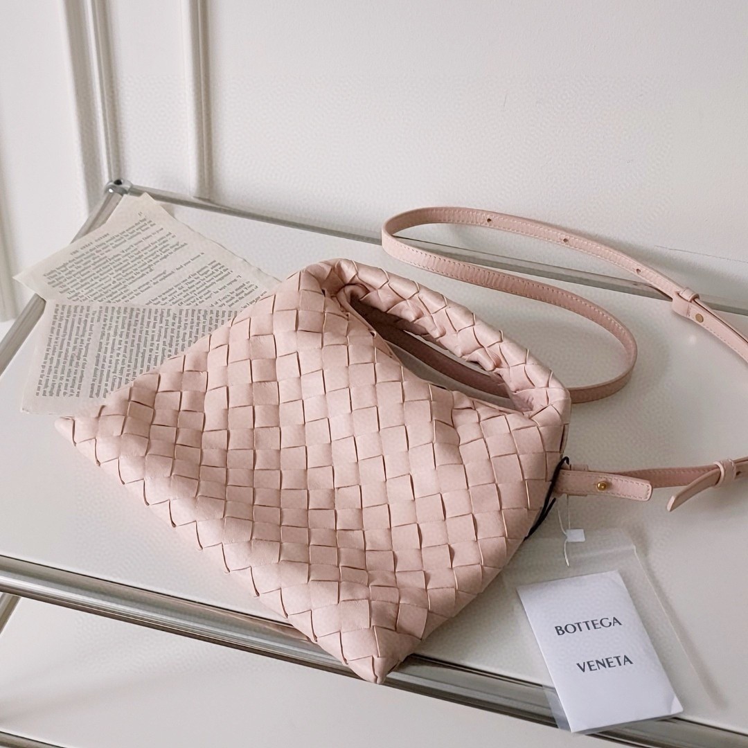 95新 BOTTEGA VENETA/葆蝶家 Azul-莲花粉编织hopmini手提包36842
