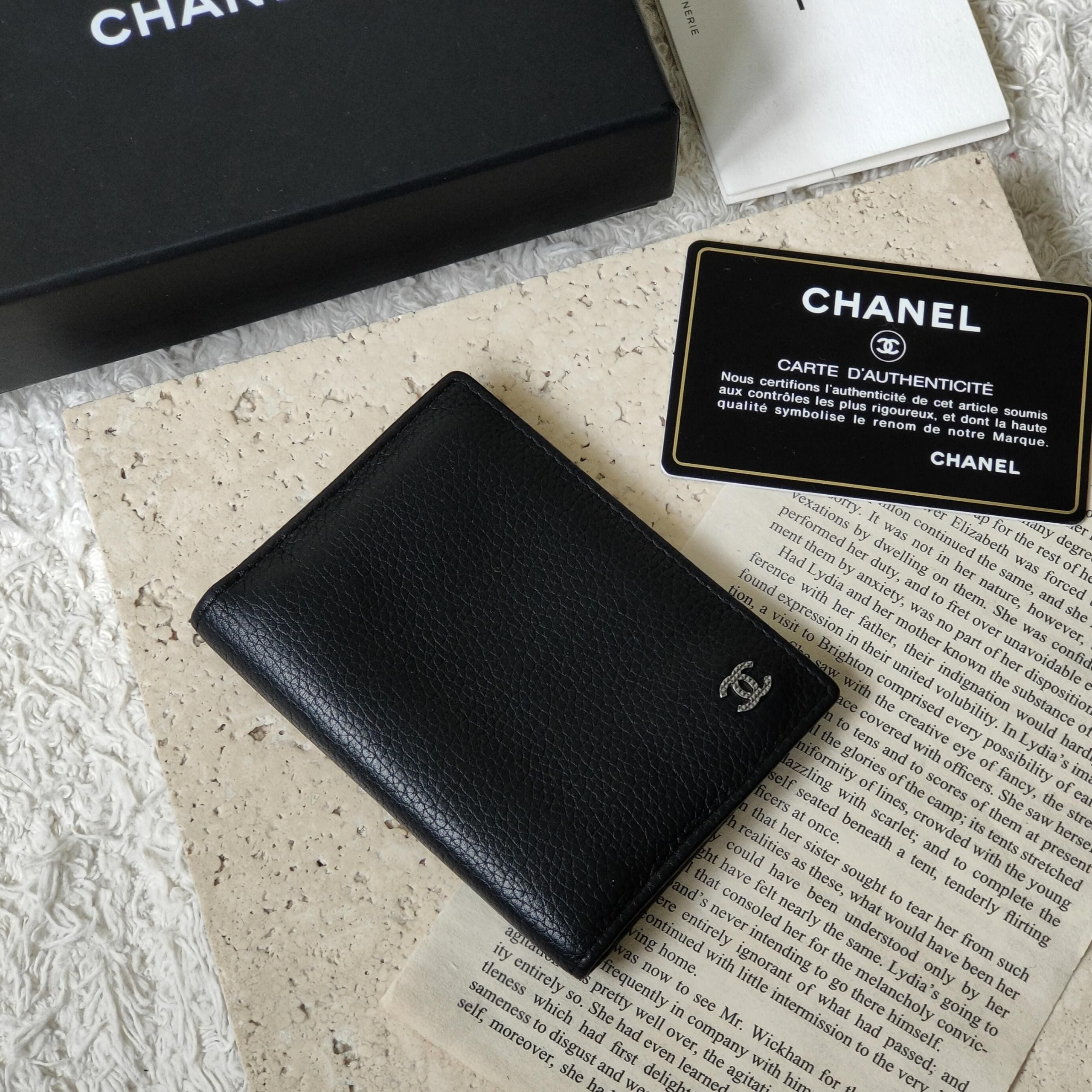 95新 Chanel/香奈儿 Azul-黑银牛皮两折卡包/36854简约百搭时髦