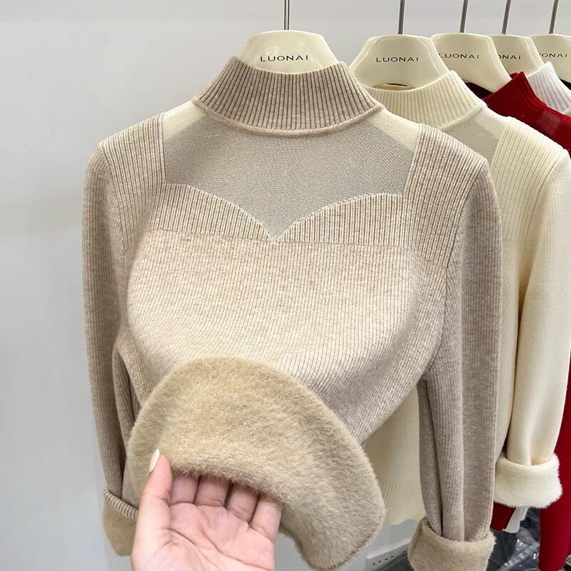 【当天发货】一体绒保暖衣打底衫毛衣女2023秋冬季新款加绒加厚针织