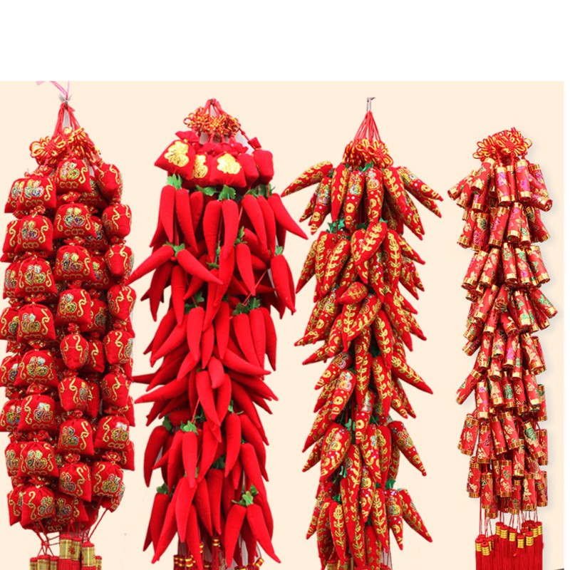 现代结婚用品喜庆红辣椒挂件春节新年装饰中国结挂件辣椒鞭炮福袋