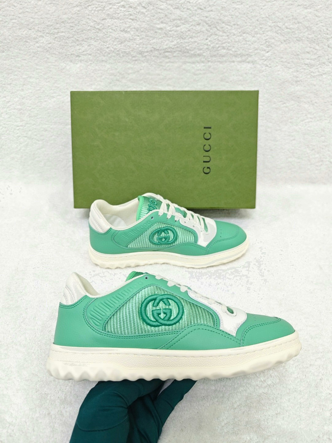 99新 GUCCI/古驰 34-39码/时尚爆款Mac80绿色透气白绿拼色脏脏鞋