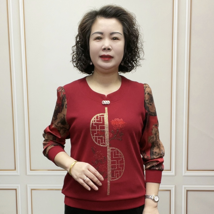 2024【春季薄款】时尚中老年新款洋气打底衫宽松百搭女士长袖妈妈装