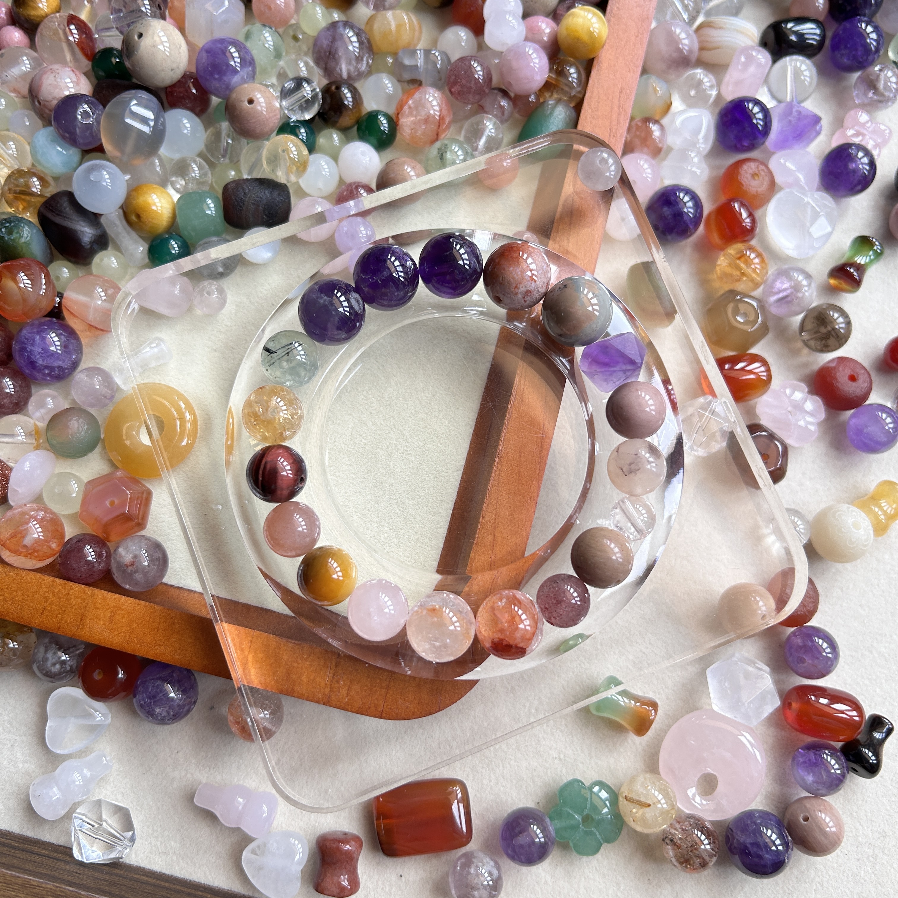 【苏打】天然石散珠圆珠雕刻件半成品配件多样性单圈