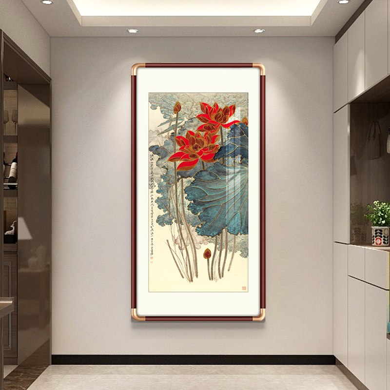 山水画客厅挂画背景墙金线荷花张老师复刻玄关工艺装裱艺术版画