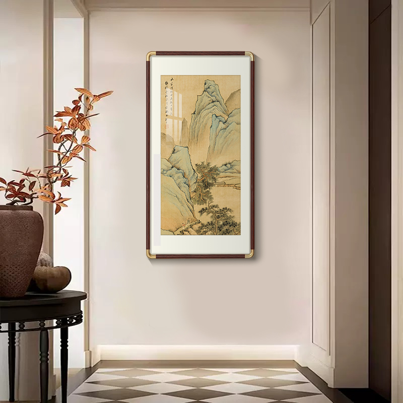 仿文徽明山水图挂画走廊装饰画艺术复刻装裱版画青绿挂画成功定制