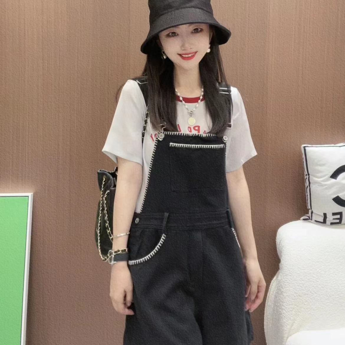 《CHUN》线条口袋背带裤