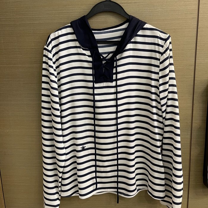 《CHUN》条纹连帽系带真丝上衣