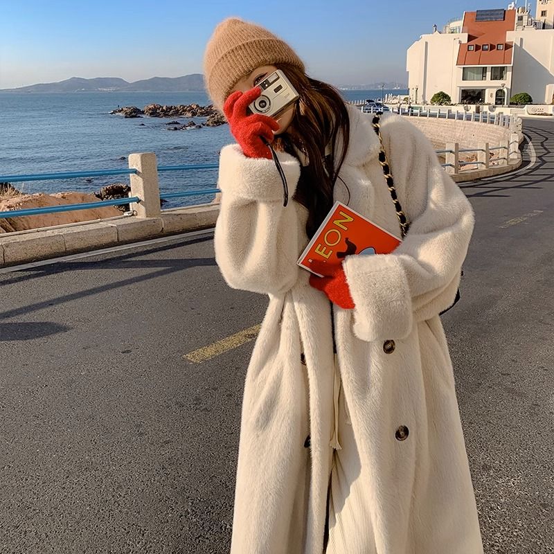 2023秋冬加厚长款西服领仿水貂绒皮毛一体毛毛环保新款女外套大YY