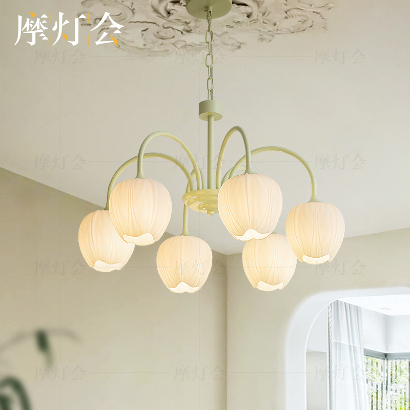 摩灯会 郁金香吊灯 客厅卧室法式奶油风温馨浪漫创意2023新款9626