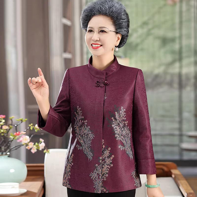 老年妈妈秋装呢子上衣60岁70奶奶春秋外套2025新款老太太衣服唐装