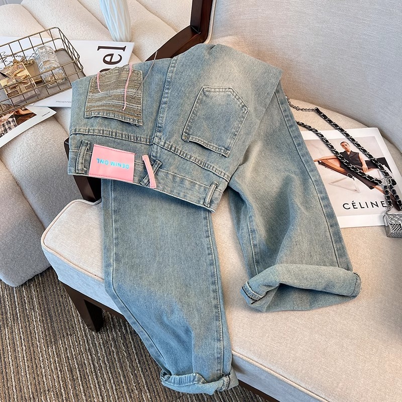 高个子加长浅蓝色直筒牛仔裤女夏季高腰宽松显瘦阔腿拖地裤ins潮