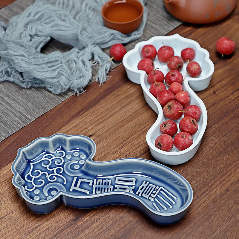 中式陶瓷万事如意茶点盘婚庆摆盘果盘坚果盘酒店餐厅水果盘点心盘