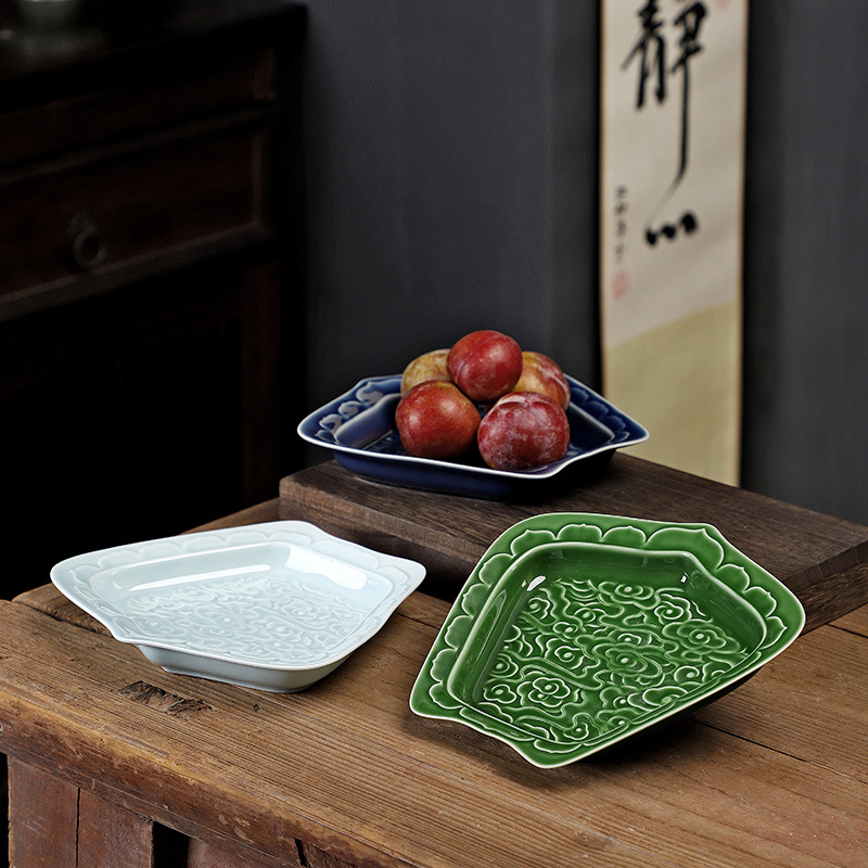 陶瓷果盘餐厅水果盘创意餐具中式茶点盘家用复古干果盘点心盘托盘