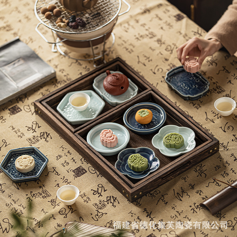 中式茶点盘糕点盘喜饼盘点心盘陶瓷迷你托盘干果碟古风订婚台摆盘