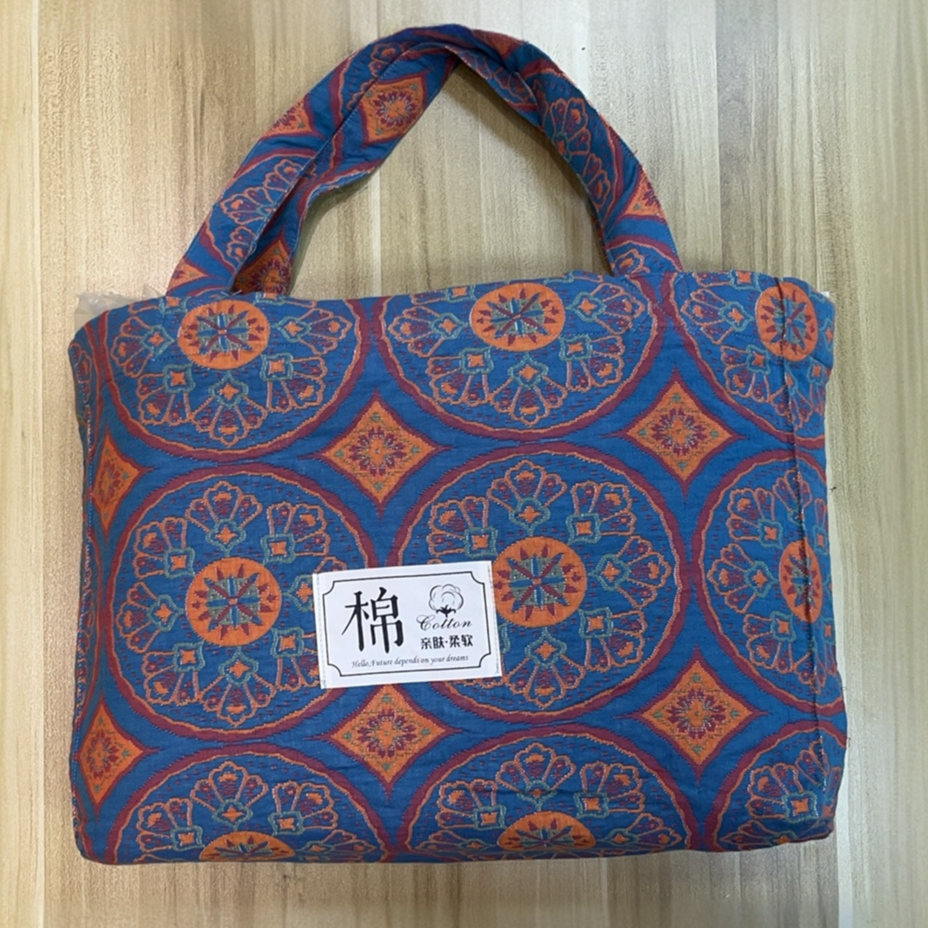 三层纱全棉大容量单肩手拎包背包全棉A类 色织大提花 -时尚休闲