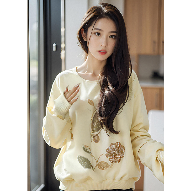 温柔风气质圆领套头卫衣女新款流行百搭休闲长袖上衣7247