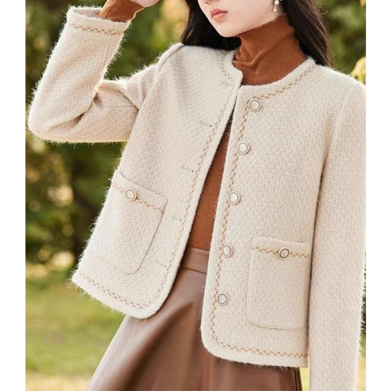 千韵伊然  高级毛呢外套女小香风圆领长袖气质减龄小个子上衣0396