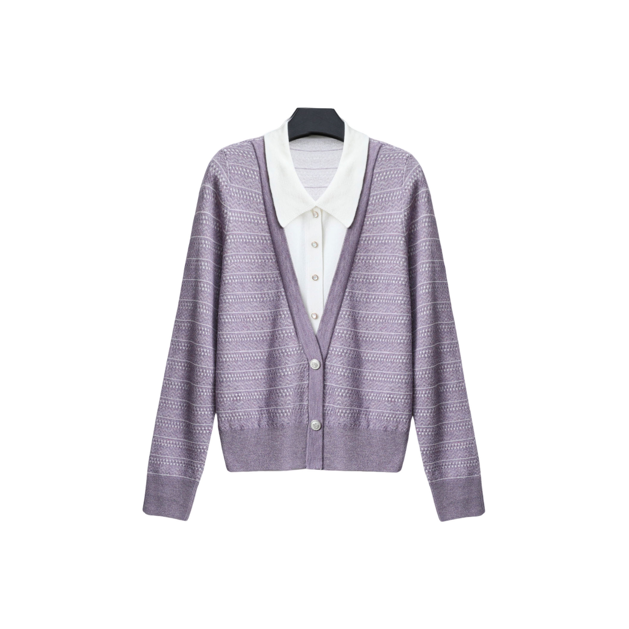 时尚气质小香风设计感假两件长袖针织开衫上衣1307