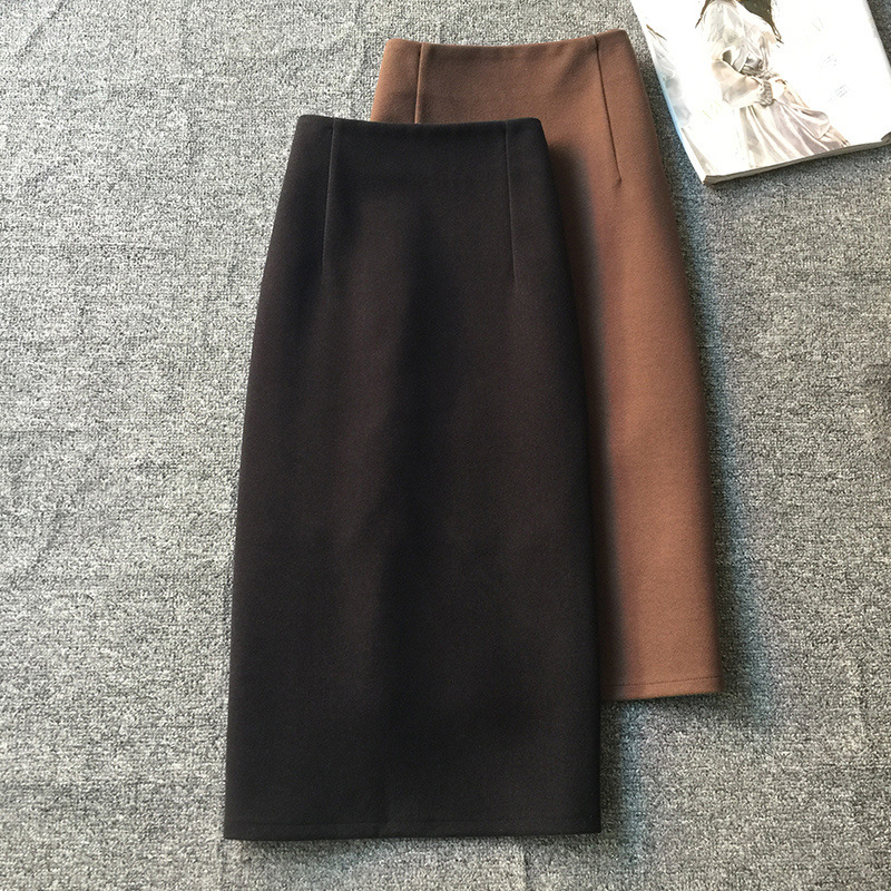 加厚弹力毛呢裙中长款半身裙高腰显瘦女一步裙开叉包臀裙0000