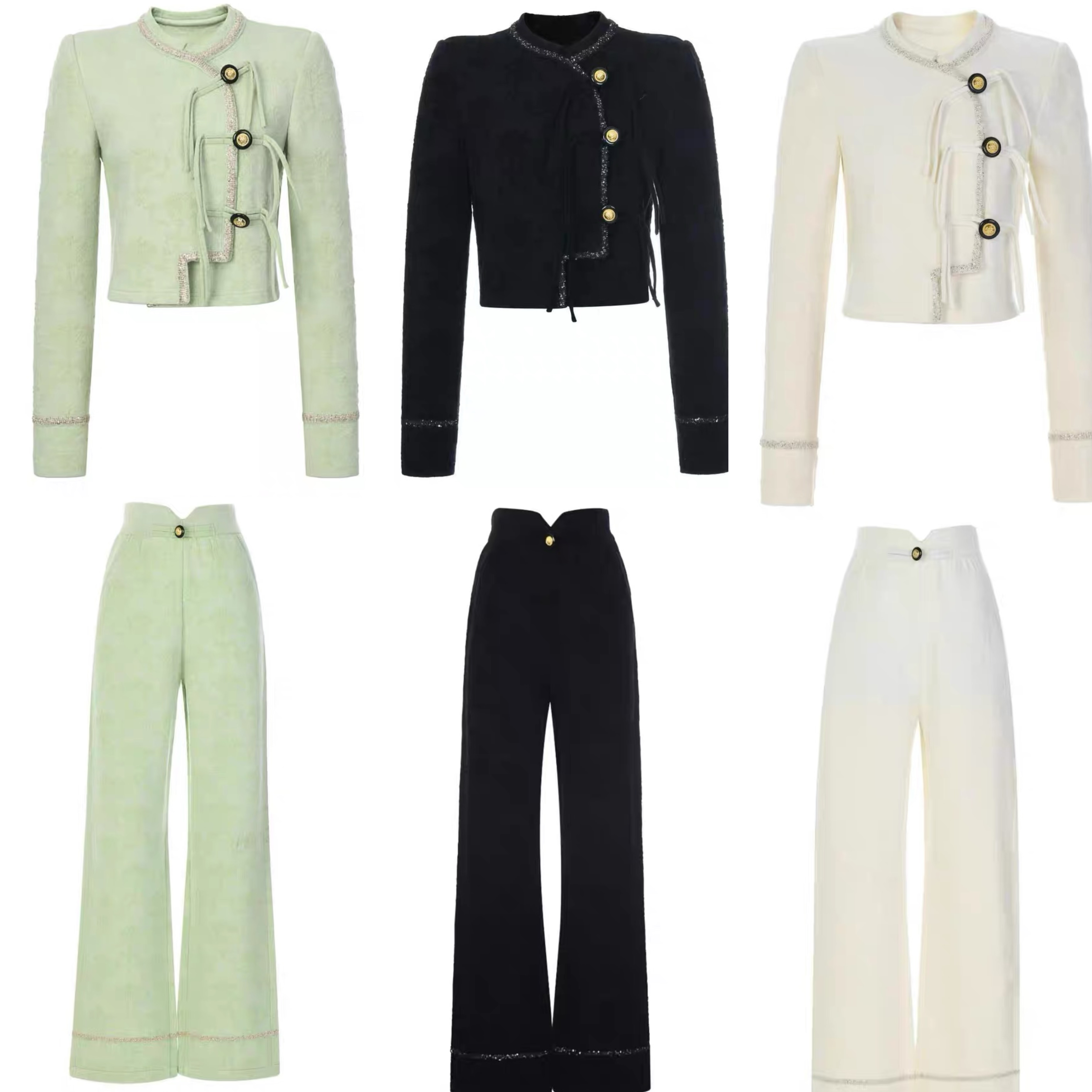 辰辰服饰小清店秋冬新款黑色绿色杏色3色毛衣短外套裤子