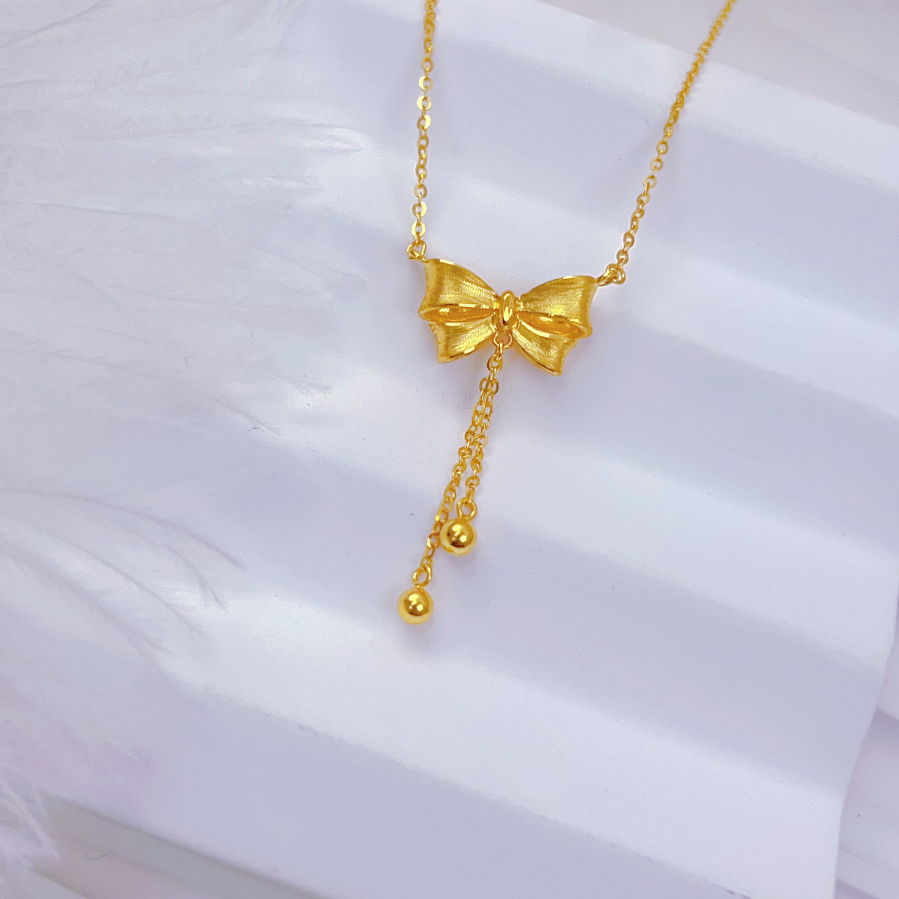足金999流苏蝴蝶结套链轻奢时尚百搭少女仙女坠链素款小众精致