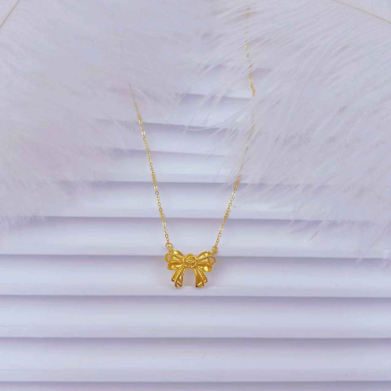 足金999玫瑰花蝴蝶结套链轻奢时尚百搭简约仙女精致坠链经典清新