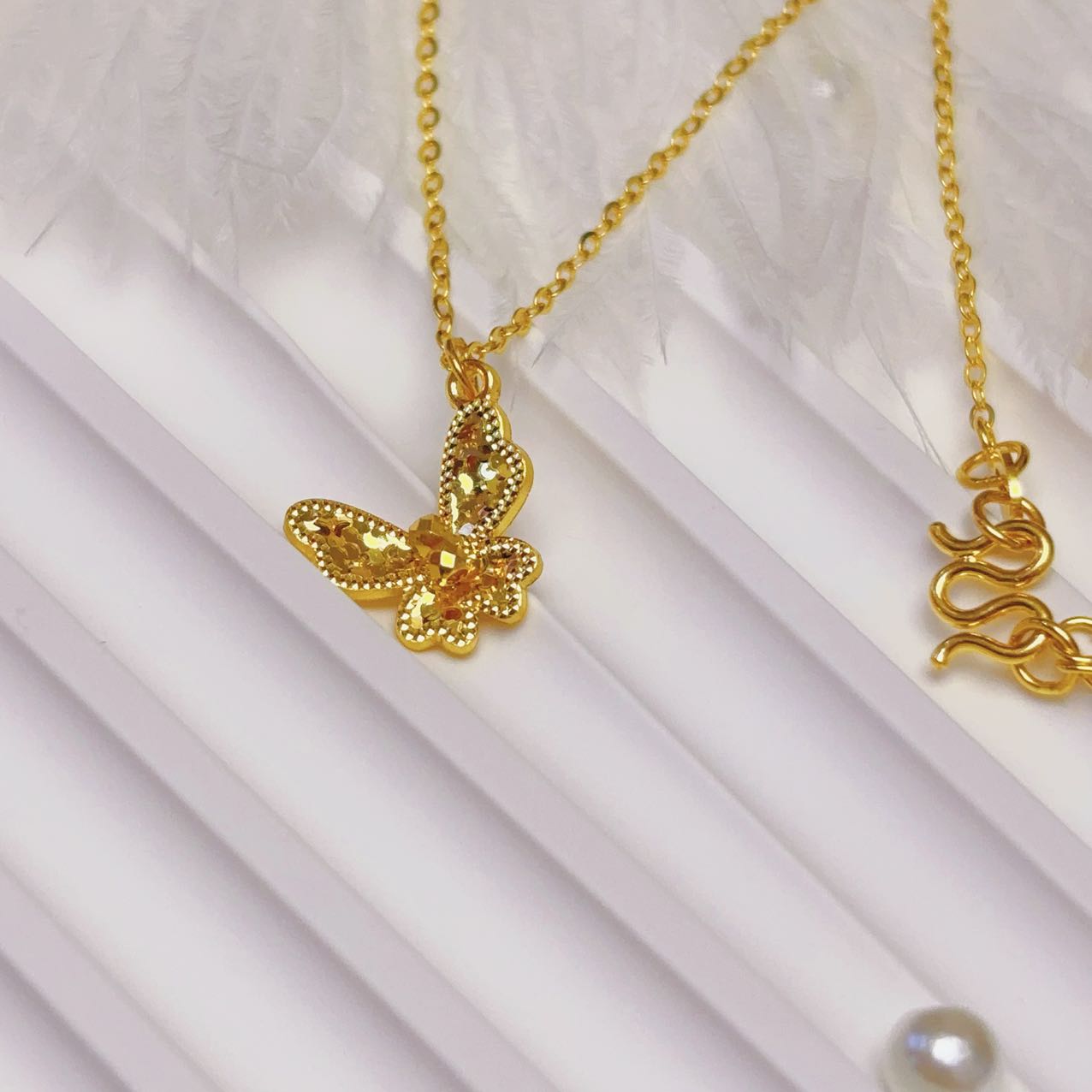 足金轻奢女士镶嵌蝴蝶结套链手工时尚百搭古法灵动精致精美坠链