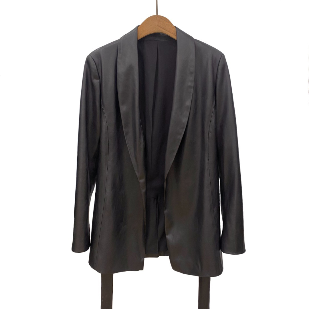 春季新品定制气质百搭系带柔软长袖黑色皮衣外套110