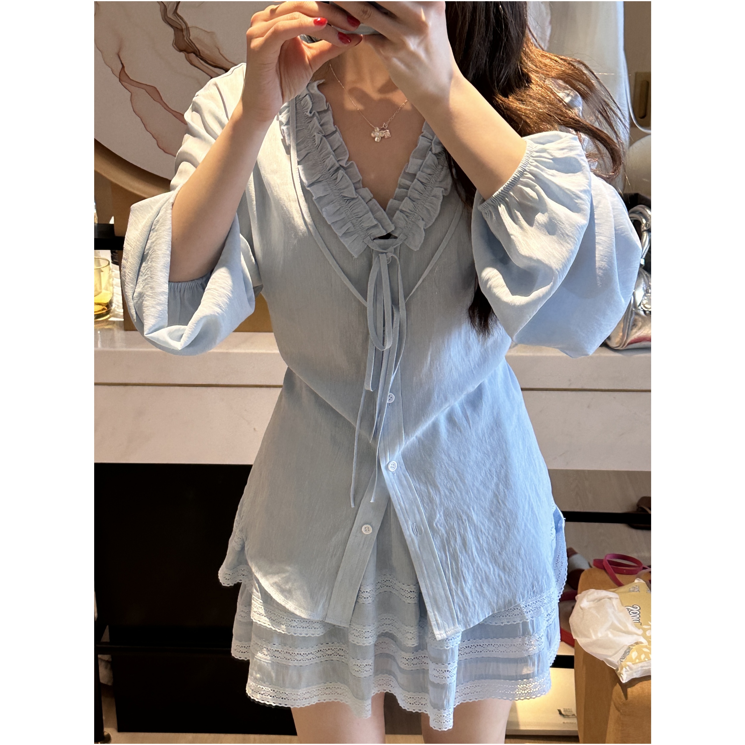 大头黑STUDIO【午茶小调】2024女夏时尚显瘦法式休闲套装D224A08636