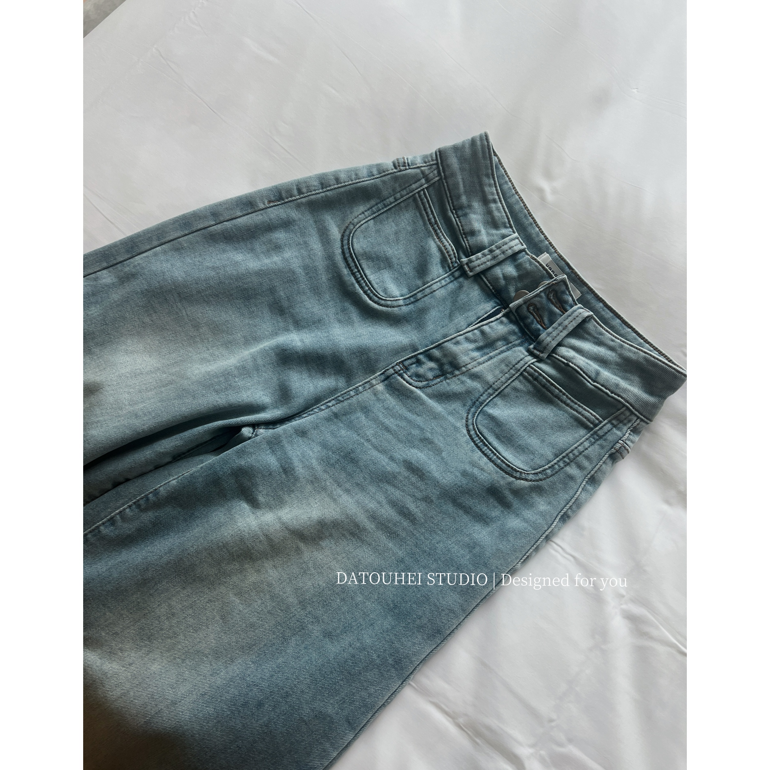 大头黑STUDIO【夜色行迹】2024女秋高腰抓毛牛仔裤D224X18378