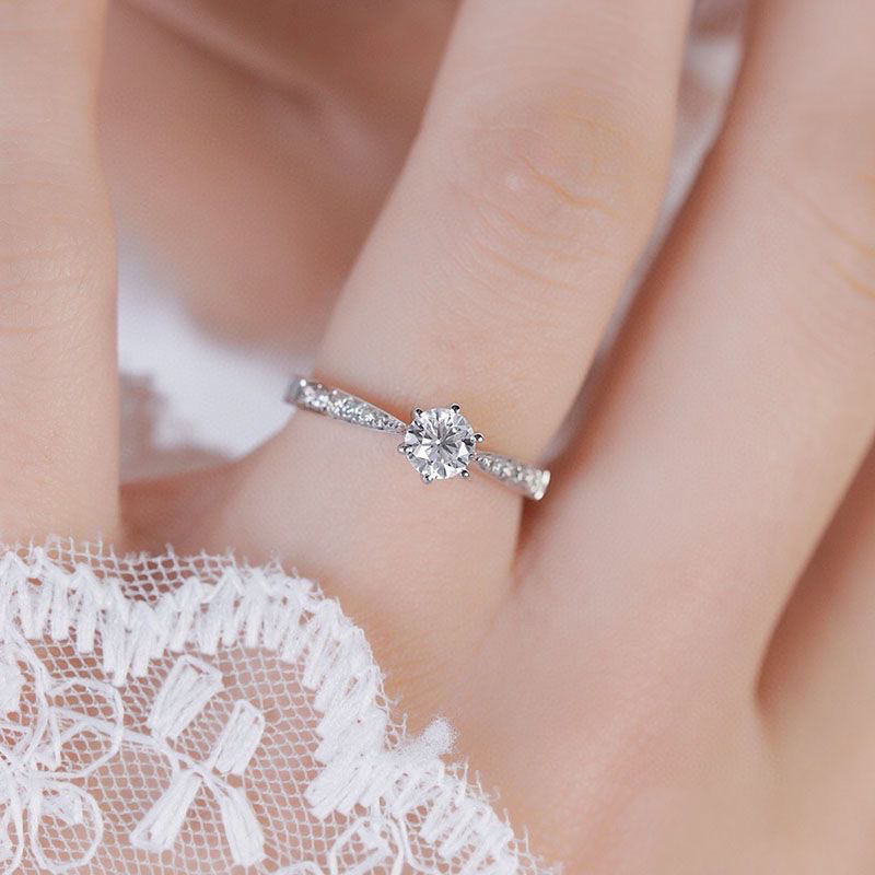 925银莫桑石银制品 【30分周家小蛮腰】S925纯银时尚简约经典女婚戒