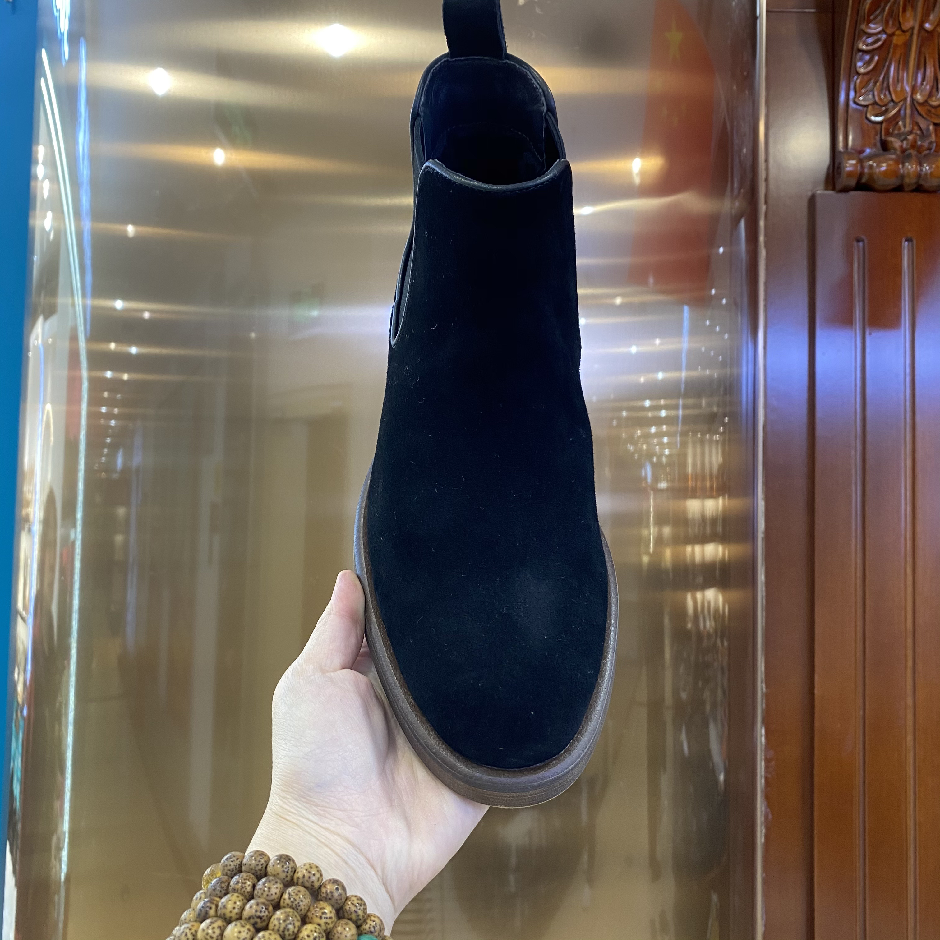 105323-1冬季新款男款切尔西牛皮休闲马丁靴中筒圆头一脚蹬