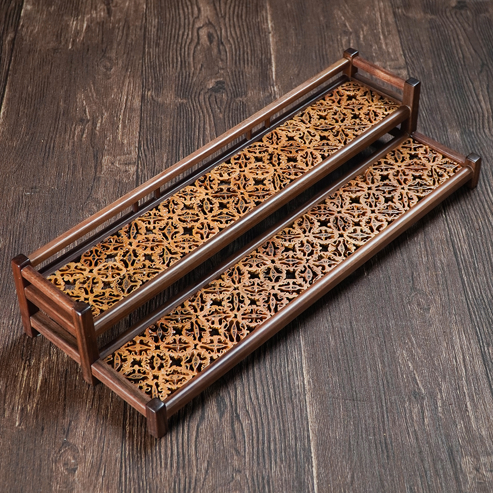 CBJ048-1百川黑胡桃核桃围边二层摆杯架