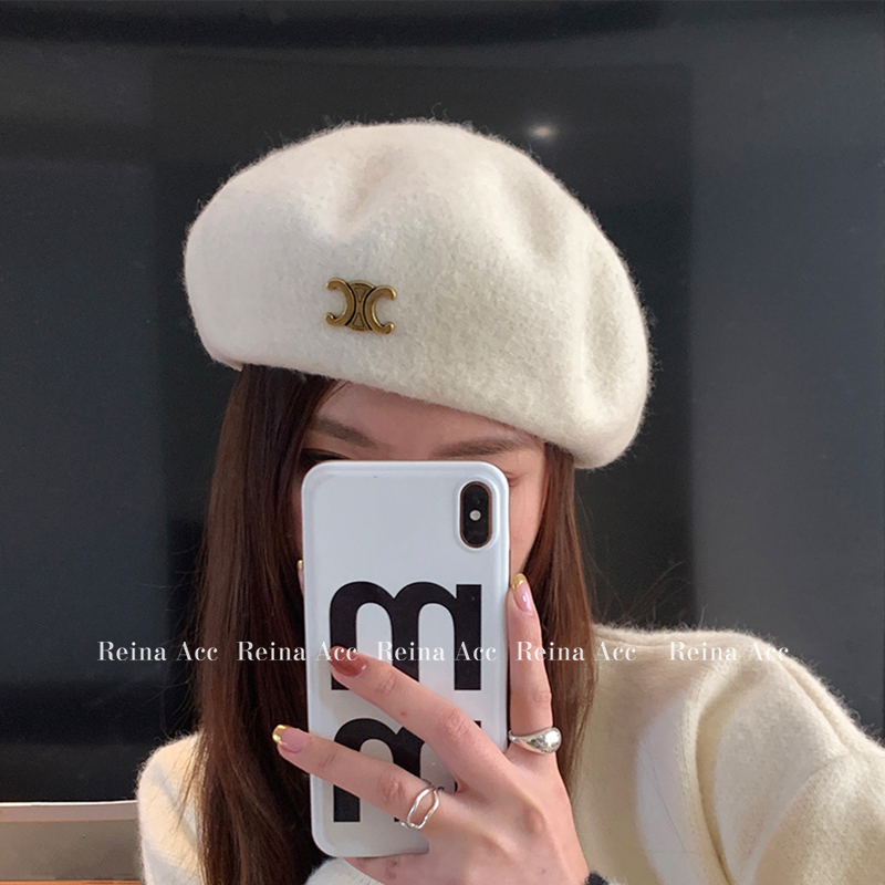 羊毛呢贝雷帽女2023秋冬帽子画家帽大头围显脸小蓓蕾帽凯旋门