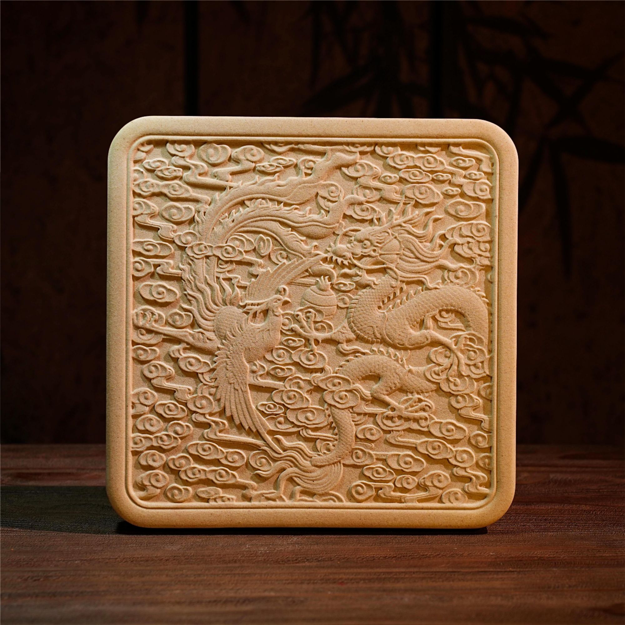 《龙凤呈祥》茶盘吸水干泡台茶盘粗陶手工家用高端古风吸水茶盘